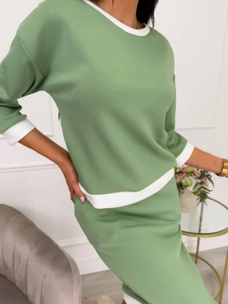 Pistacjowy Komplet ze Spódnicą 13526-183-E|Modna Kiecka Outlet