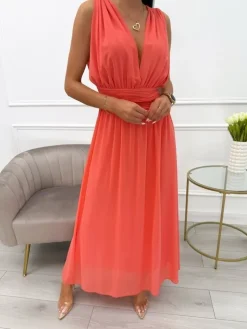 Pomarańczowa Sukienka Maxi 13877-532-C|Modna Kiecka Discount