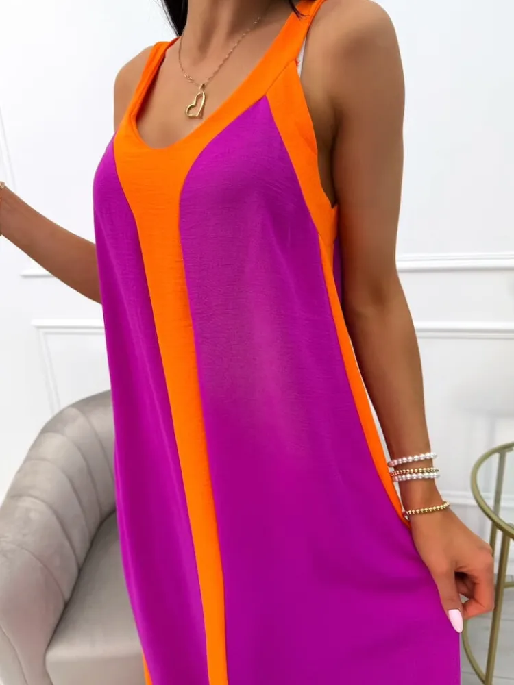 Pomarańczowo-Fioletowa Sukienka Maxi 13953-261-A|Modna Kiecka Outlet