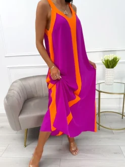 Pomarańczowo-Fioletowa Sukienka Maxi 13953-261-A|Modna Kiecka Outlet