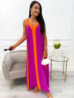 Pomarańczowo-Fioletowa Sukienka Maxi 13953-261-A|Modna Kiecka Outlet