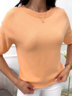 Pomarańczowy Sweterek z Krótkim Rękawem 13683-79-E|Modna Kiecka Clearance