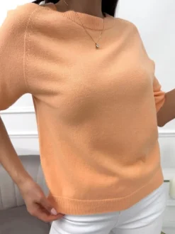 Pomarańczowy Sweterek z Krótkim Rękawem 13683-79-E|Modna Kiecka Clearance