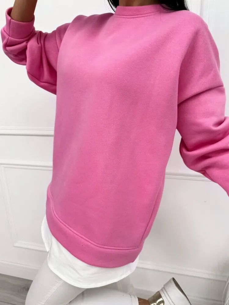 Pudrowa Bluza Oversize 13445-418-F|Modna Kiecka New