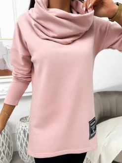 Pudrowa Bluza z Kominem 11617-197-F|Modna Kiecka Sale