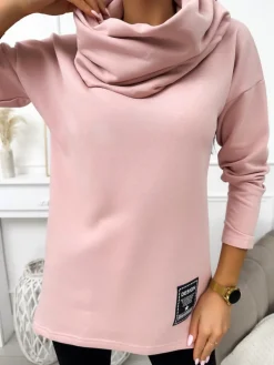 Pudrowa Bluza z Kominem 11617-197-F|Modna Kiecka Sale