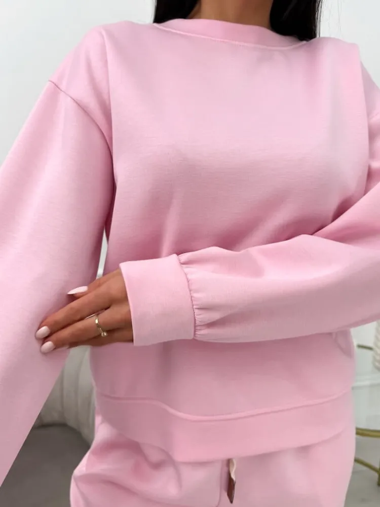 Pudrowa Bluza z Naszywką 13748-131-C|Modna Kiecka Best