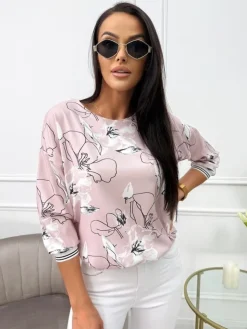 Pudrowa Bluzka ze Wzorem 13698-514-Q|Modna Kiecka New