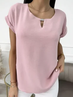 Pudrowa Klasyczna Bluzka 9812-149-E|Modna Kiecka Discount