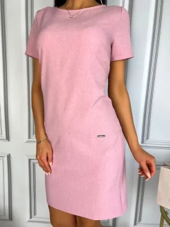 Pudrowa Klasyczna Sukienka 11720-138-D|Modna Kiecka Discount
