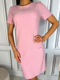 Pudrowa Klasyczna Sukienka 11720-138-D|Modna Kiecka Discount