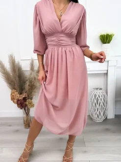 Pudrowa Sukienka 12155-95-C|Modna Kiecka Outlet
