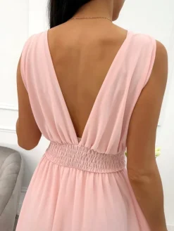 Pudrowa Sukienka Maxi 13877-532-B|Modna Kiecka Clearance