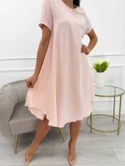 Pudrowa Sukienka Oversize  13920-294-C|Modna Kiecka Hot