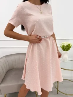 Pudrowa Sukienka Oversize  13920-294-C|Modna Kiecka Hot