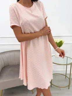 Pudrowa Sukienka Oversize  13920-294-C|Modna Kiecka Hot
