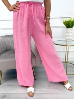 Pudrowe Bawełniane Spodnie 13988-525-C|Modna Kiecka Outlet