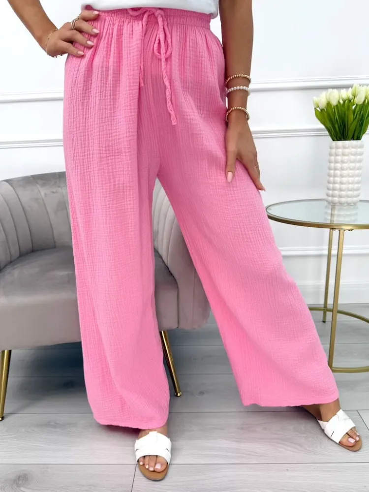 Pudrowe Bawełniane Spodnie 13988-525-C|Modna Kiecka Outlet