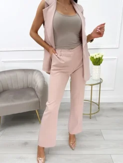 Pudrowe Eleganckie Spodnie w Kant 13795-315-C|Modna Kiecka New