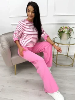Pudrowo-Biały Komplet w Paski 13618-145-E|Modna Kiecka Outlet