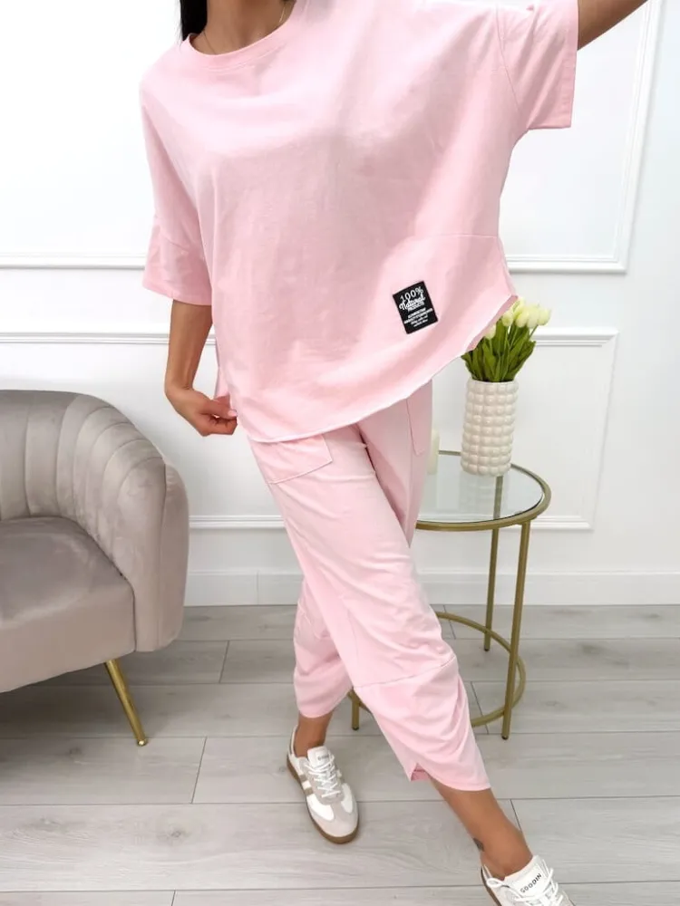 Pudrowy Dresowy Komplet 13653-521-N|Modna Kiecka Outlet