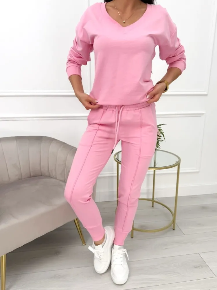 Pudrowy Komplet Bluza + Spodnie 10557-115-K|Modna Kiecka Discount