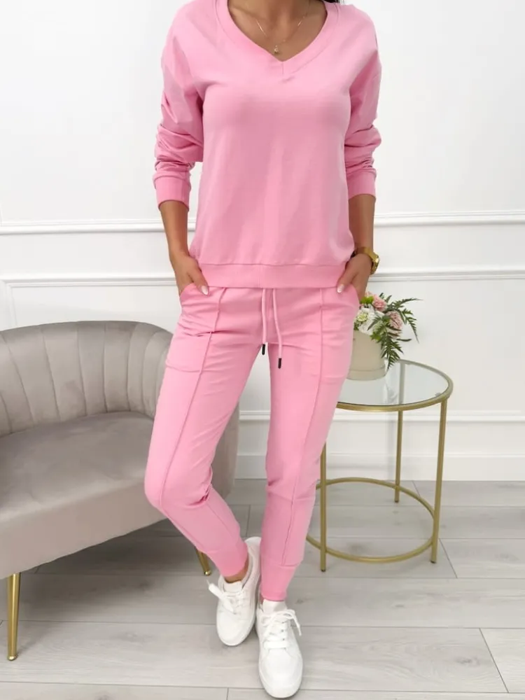 Pudrowy Komplet Bluza + Spodnie 10557-115-K|Modna Kiecka Discount
