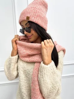 Pudrowy Komplet Czapka + Szalik 13303-334-G|Modna Kiecka Fashion