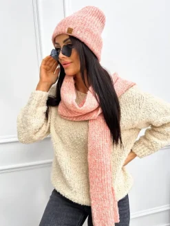 Pudrowy Komplet Czapka + Szalik 13303-334-G|Modna Kiecka Fashion