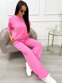 Pudrowy Komplet T-shirt Oversize + Spodnie 13789-174-D|Modna Kiecka Best