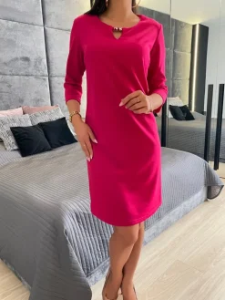 Różowa Klasyczna Sukienka 11437-267-C|Modna Kiecka Fashion