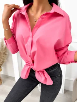 Różowa Koszula z Ozdobnym Rękawem 11668-331-D|Modna Kiecka Fashion