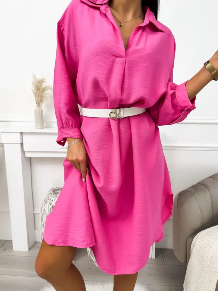 Różowa Sukienka Oversize 11646-158-C|Modna Kiecka New