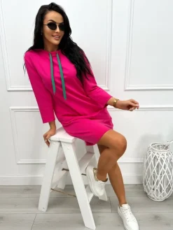 Różowa Sukienka z Kieszeniami 13454-49-F|Modna Kiecka Hot