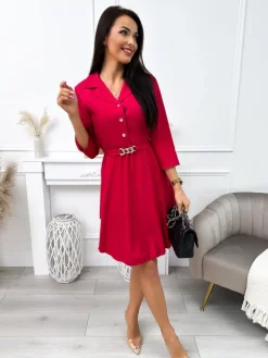 Różowa Sukienka z Paskiem 11965-421-D|Modna Kiecka Fashion
