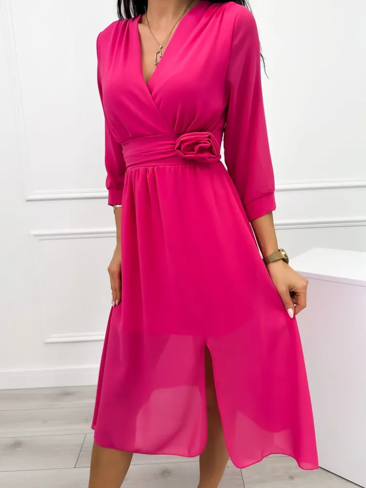 Różowa Sukienka z Rozporkiem 12295-352-D|Modna Kiecka Online