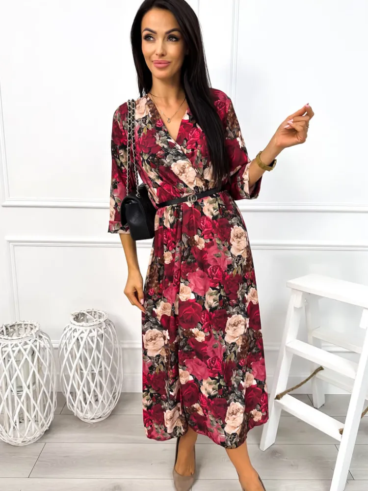 Różowo-Beżowa Sukienka z Paskiem 12994-113-B|Modna Kiecka Discount