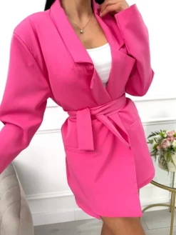 Różowy Komplet Marynarka Oversize + Spódnico-Spodenki 13568-191-G|Modna Kiecka Sale
