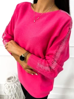 Różowy Sweterek z Ozdobnymi Rękawami 12831-360-G|Modna Kiecka Fashion