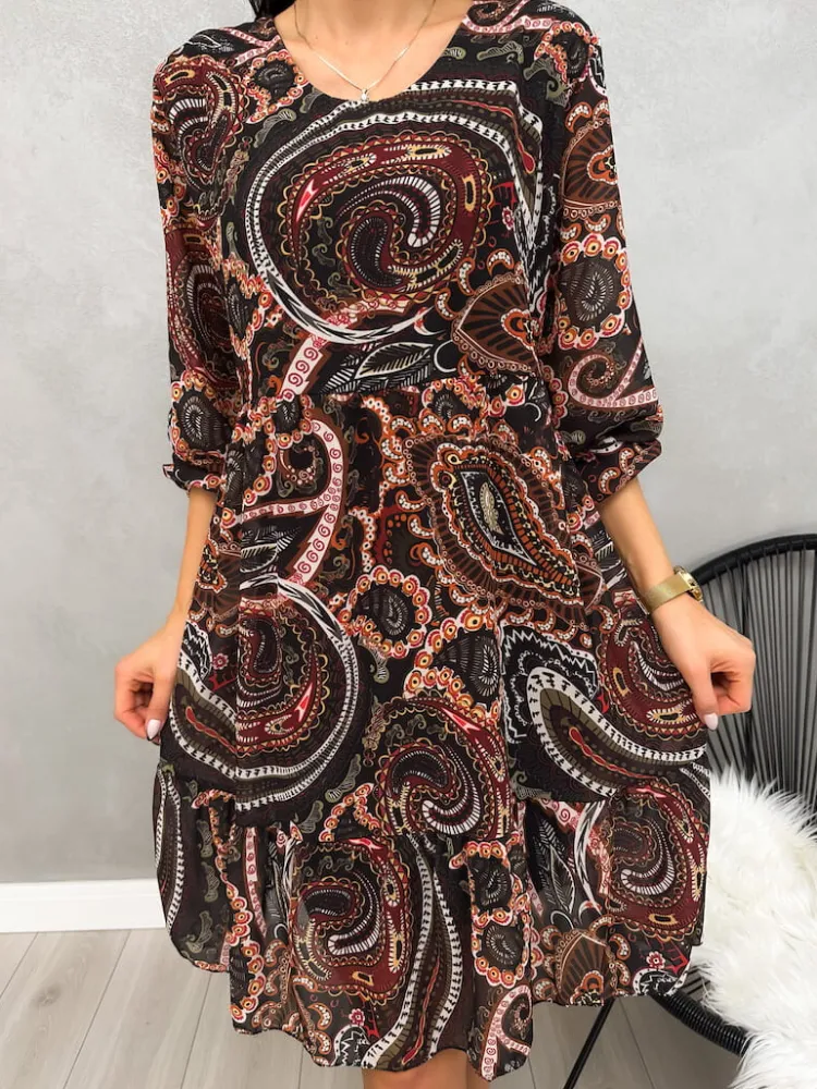 Sukienka Oversize w Orientalny Wzór 13165-13-Q|Modna Kiecka Hot
