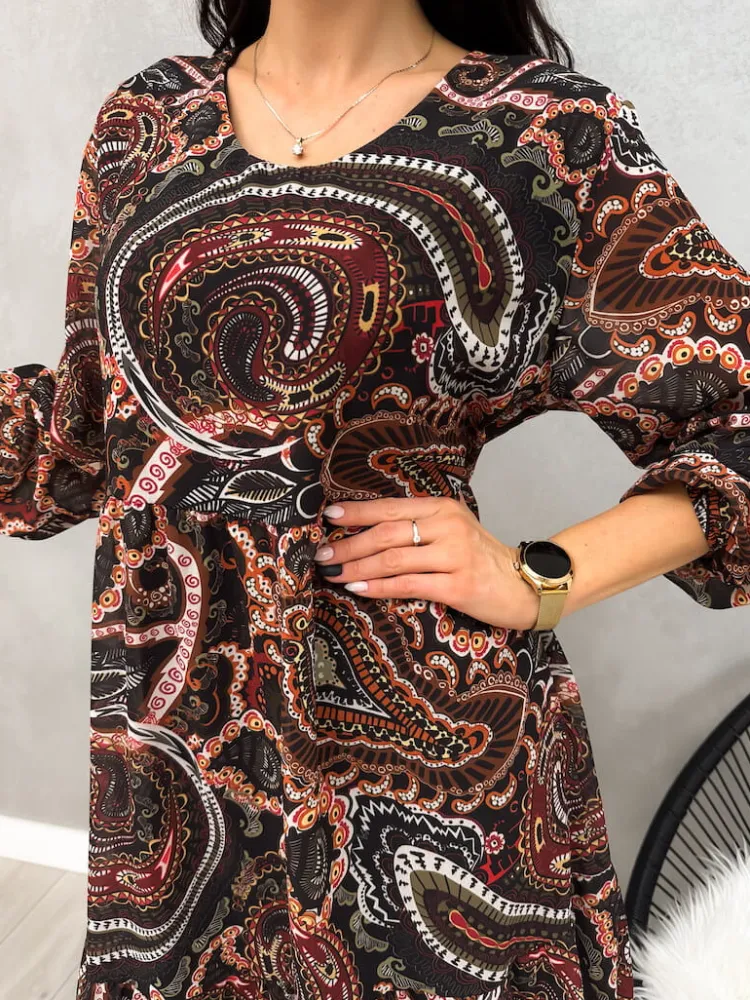 Sukienka Oversize w Orientalny Wzór 13165-13-Q|Modna Kiecka Hot