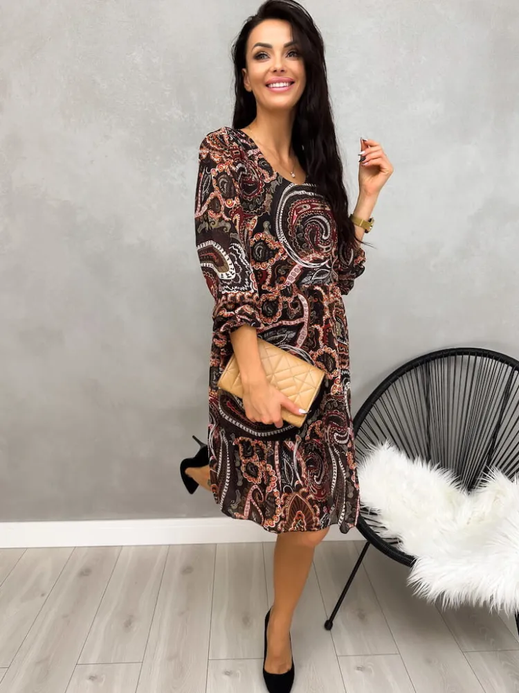 Sukienka Oversize w Orientalny Wzór 13165-13-Q|Modna Kiecka Hot