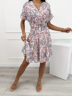 Sukienka w Kwiatki z Paskiem 12342-119-Q|Modna Kiecka Discount
