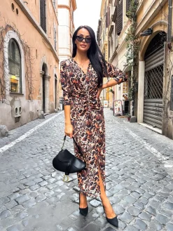 Sukienka w Panterkę z Rozporkiem 12937-216-Q|Modna Kiecka Fashion