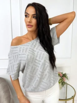 Szara Ażurowa Bluzeczka 13521-264-B|Modna Kiecka Online