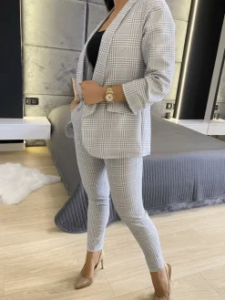 Szara Marynarka w Kratę 7358-103-Q|Modna Kiecka Discount