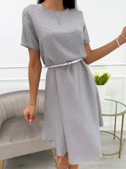 Szara Sukienka Oversize  13920-294-D|Modna Kiecka Fashion