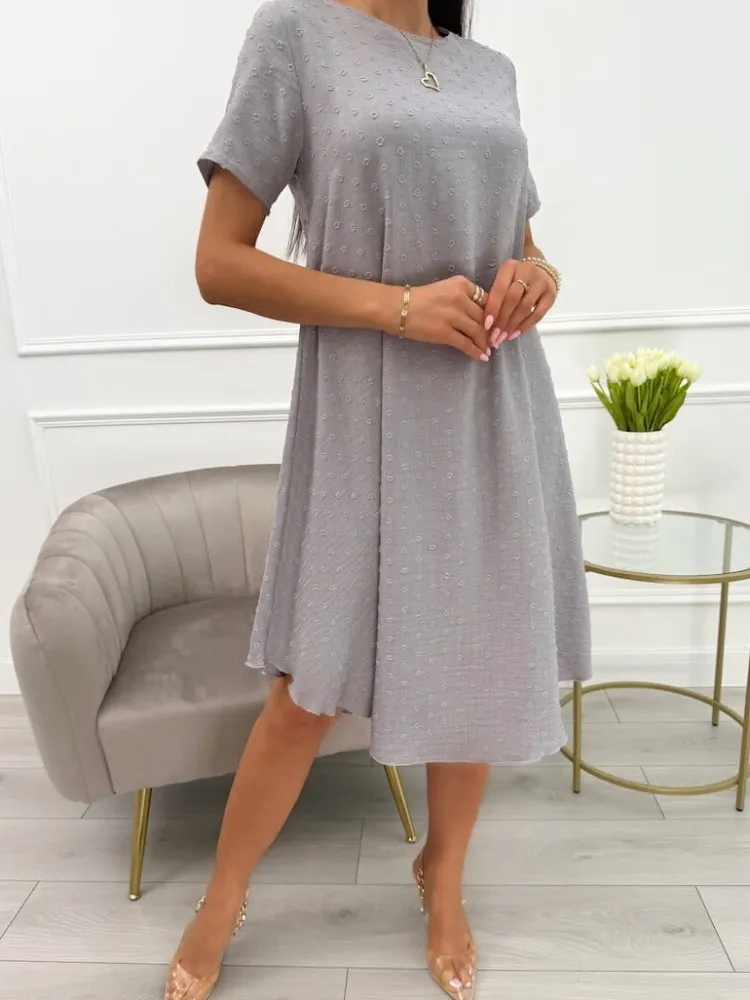 Szara Sukienka Oversize 13920-294-D|Modna Kiecka Fashion