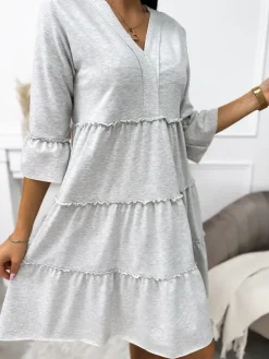Szara Sukienka Oversize 11496-308-F|Modna Kiecka Fashion