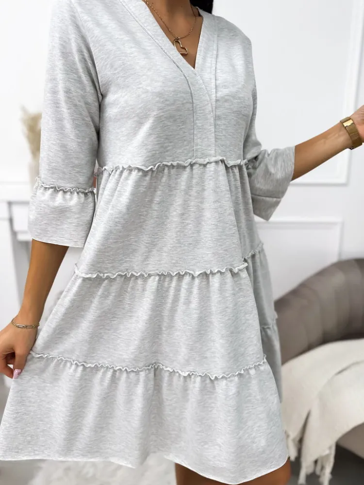 Szara Sukienka Oversize 11496-308-F|Modna Kiecka Fashion